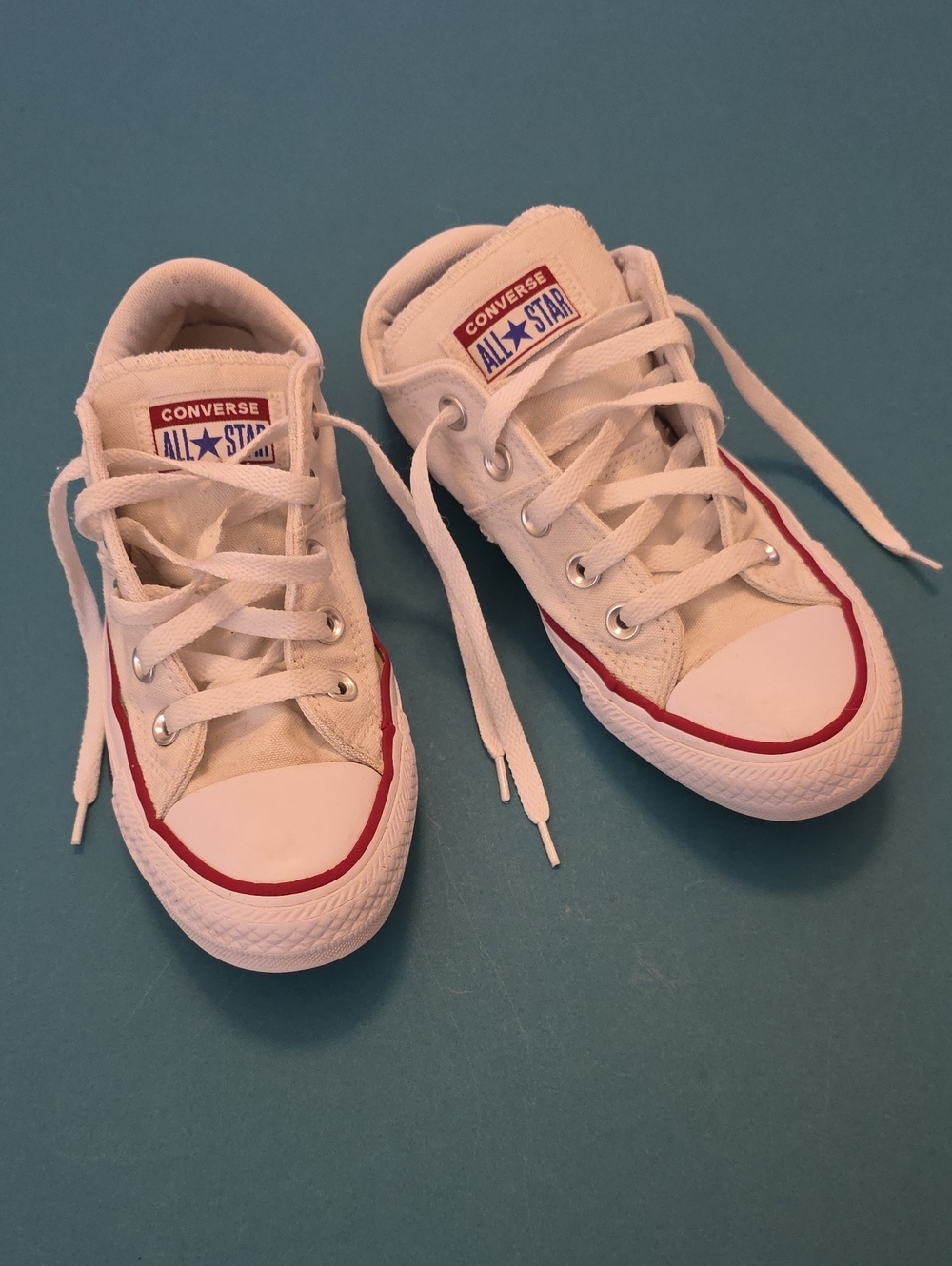 Converse White Canvas Low Top Sneakers with Red Trim